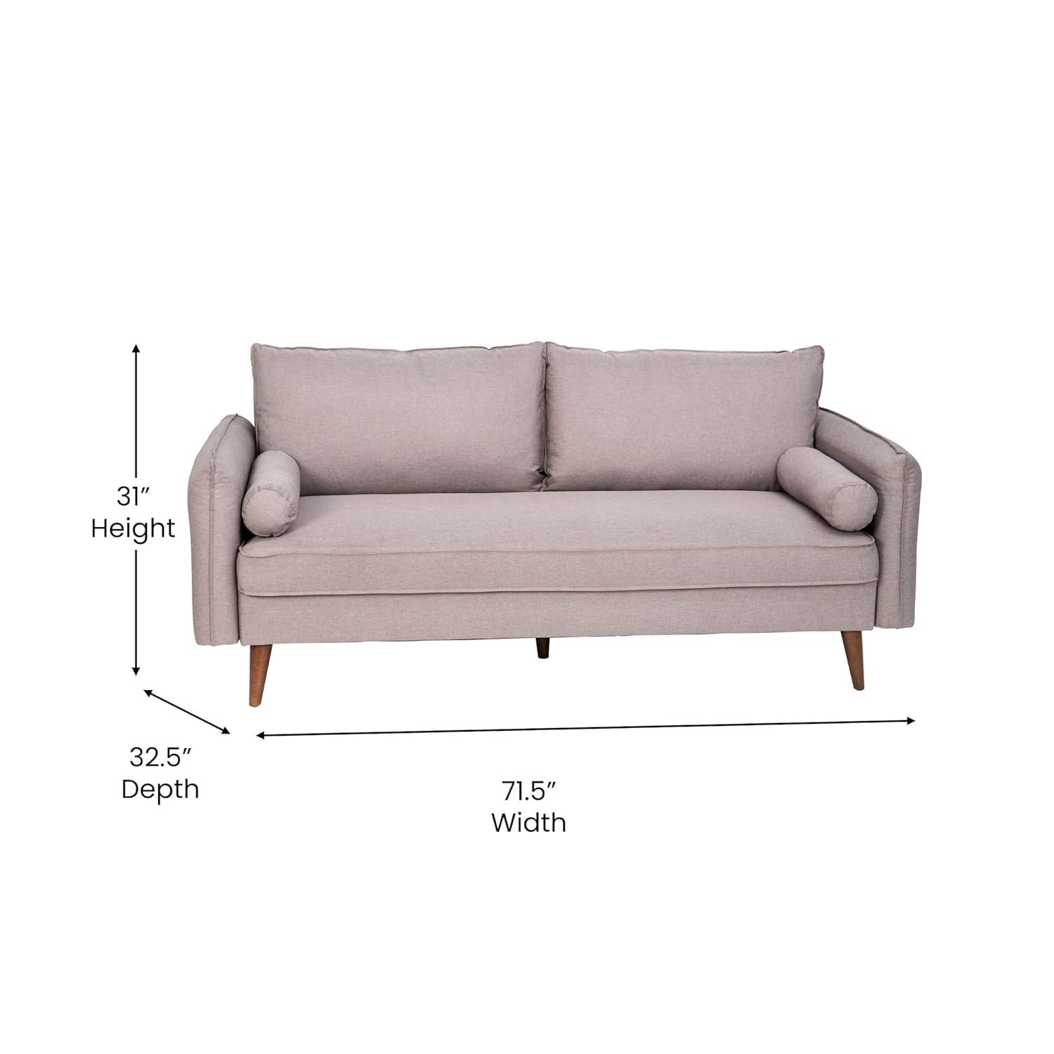 Flash Furniture Evie Mid-Century Modern Sofa with Faux Linen Fabric Upholstery & Solid Wood Legs in Taupe