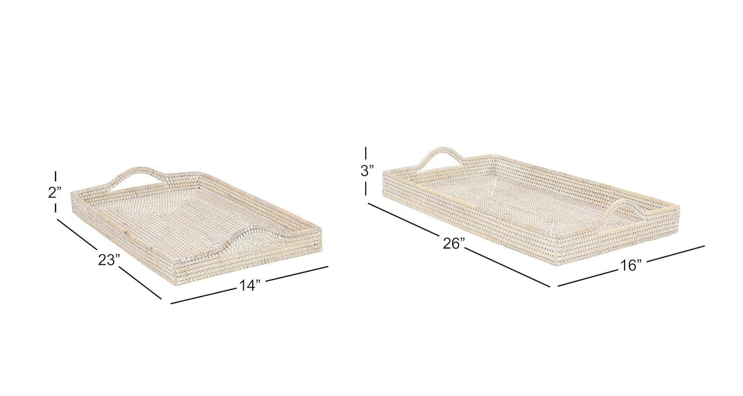 DecMode 26", 23"W Cream Rattan  Tray, 2-Pieces