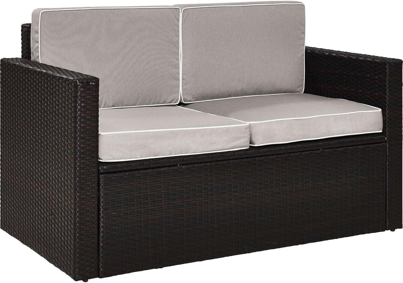 Palm Harbor Outdoor Wicker Sofa In Brown with Gray Cushions - Crosley: All-Weather, Fade-Resistant Patio Furniture