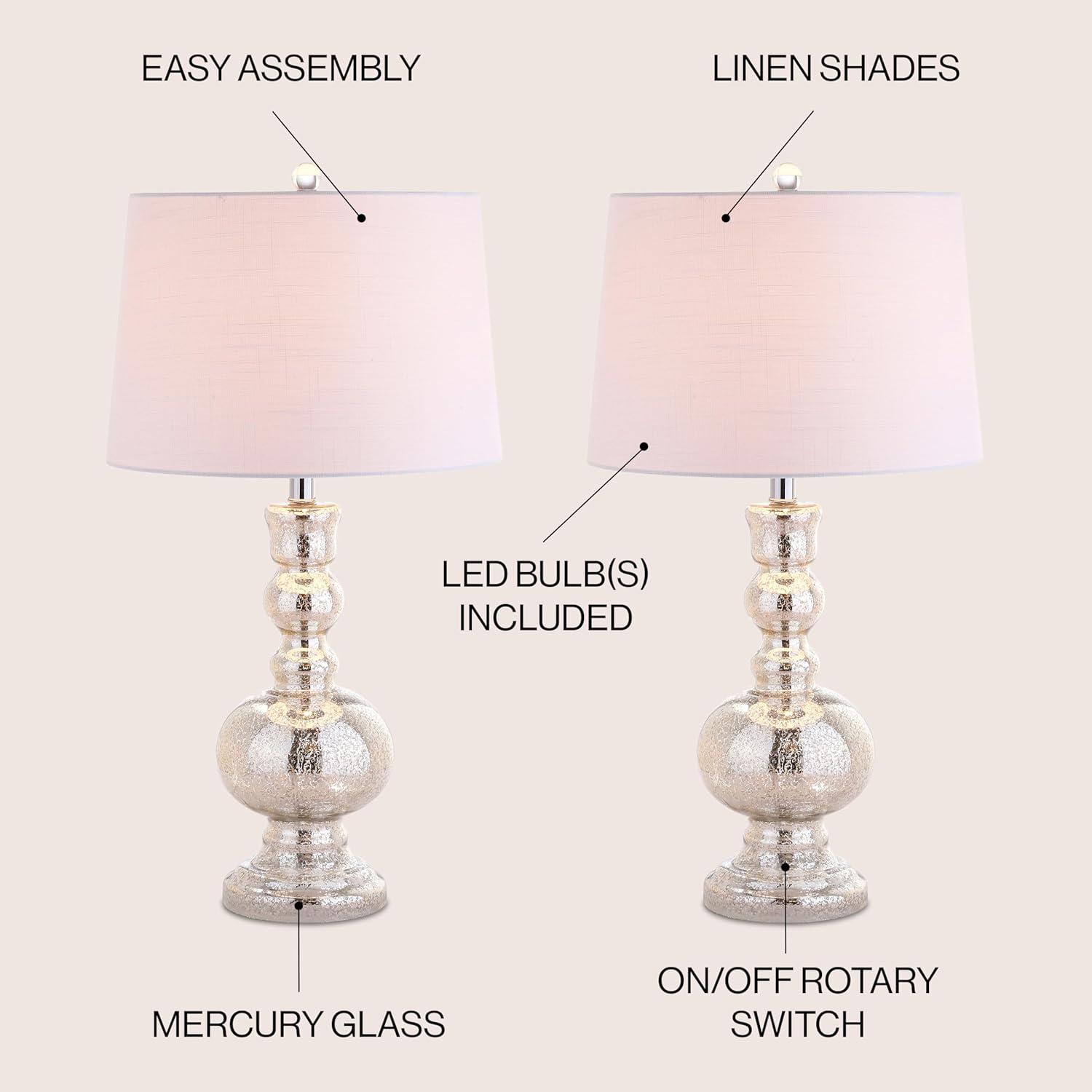JONATHAN Y JYL1061D-SET2 Genie 28.5" Glass LED Table Lamp, Contemporary, Transitional for living room, dinning room, bedroom, office Bulb Included, Mercury Silver (Set of 2)
