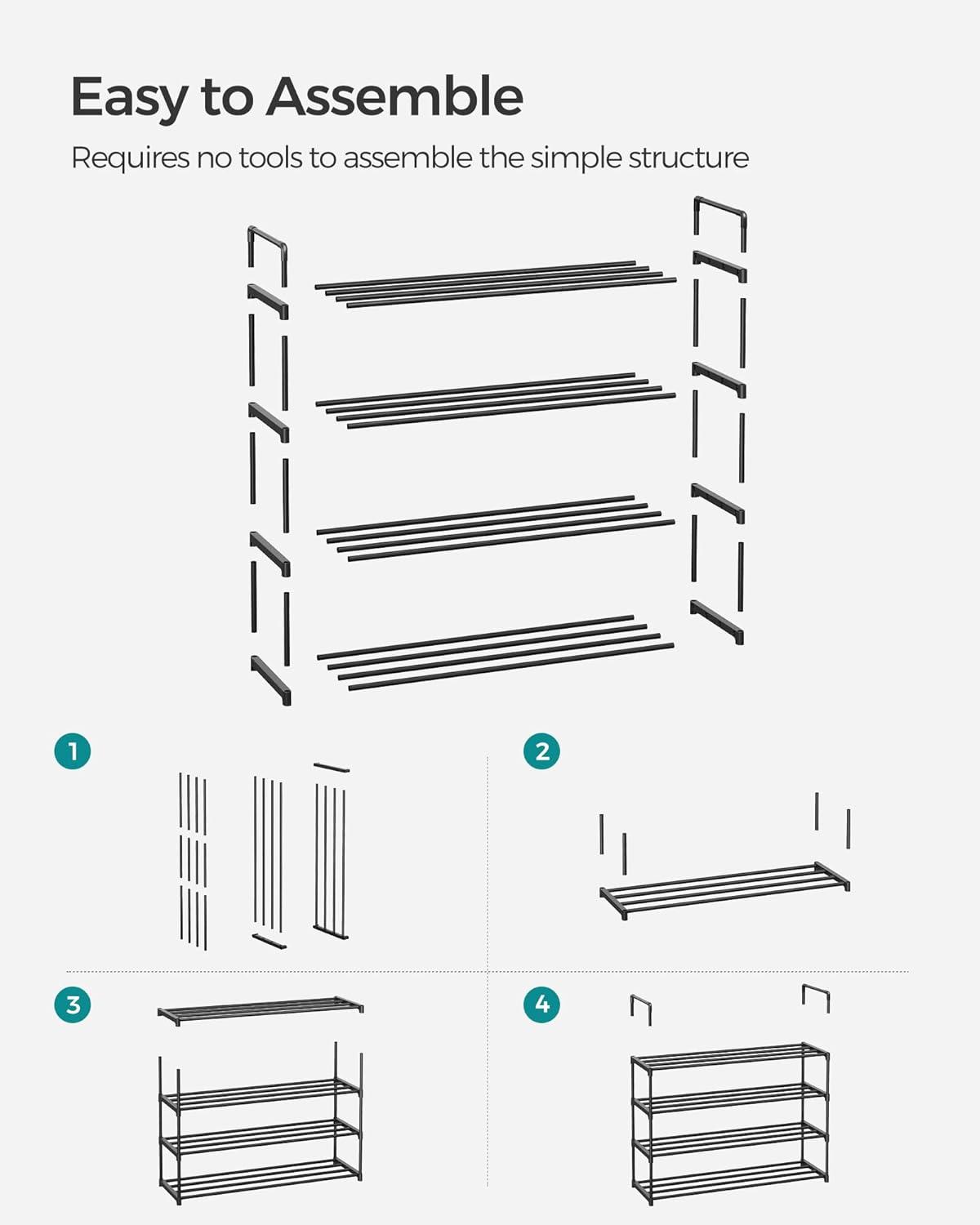 Black 4-Tier Metal and Plastic Stackable Shoe Rack