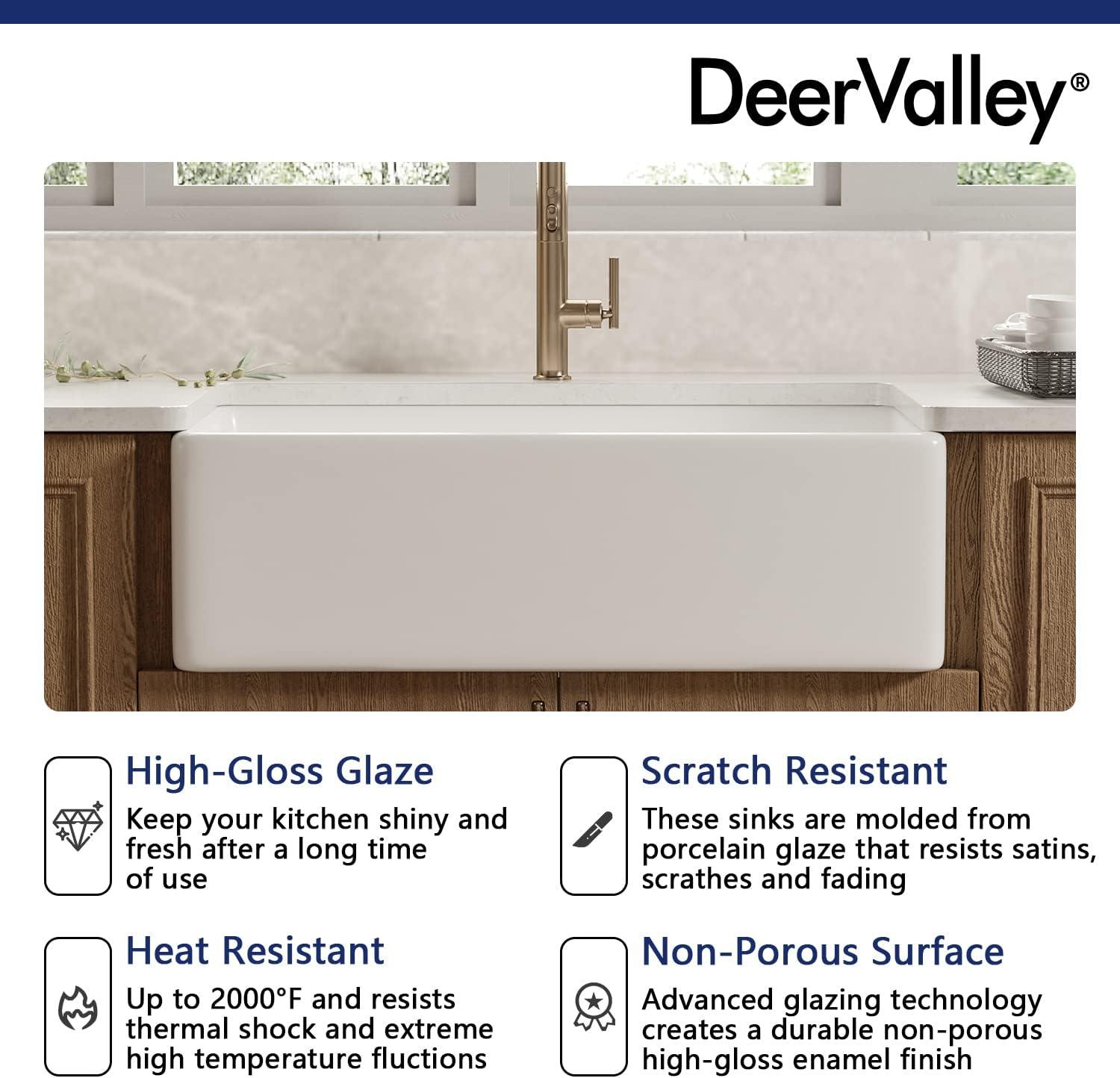 Grove 30" L X 18" W Rectangular White Single Basin Fireclay Farmhouse / Apron Kitchen Sink with Grid and Strainer