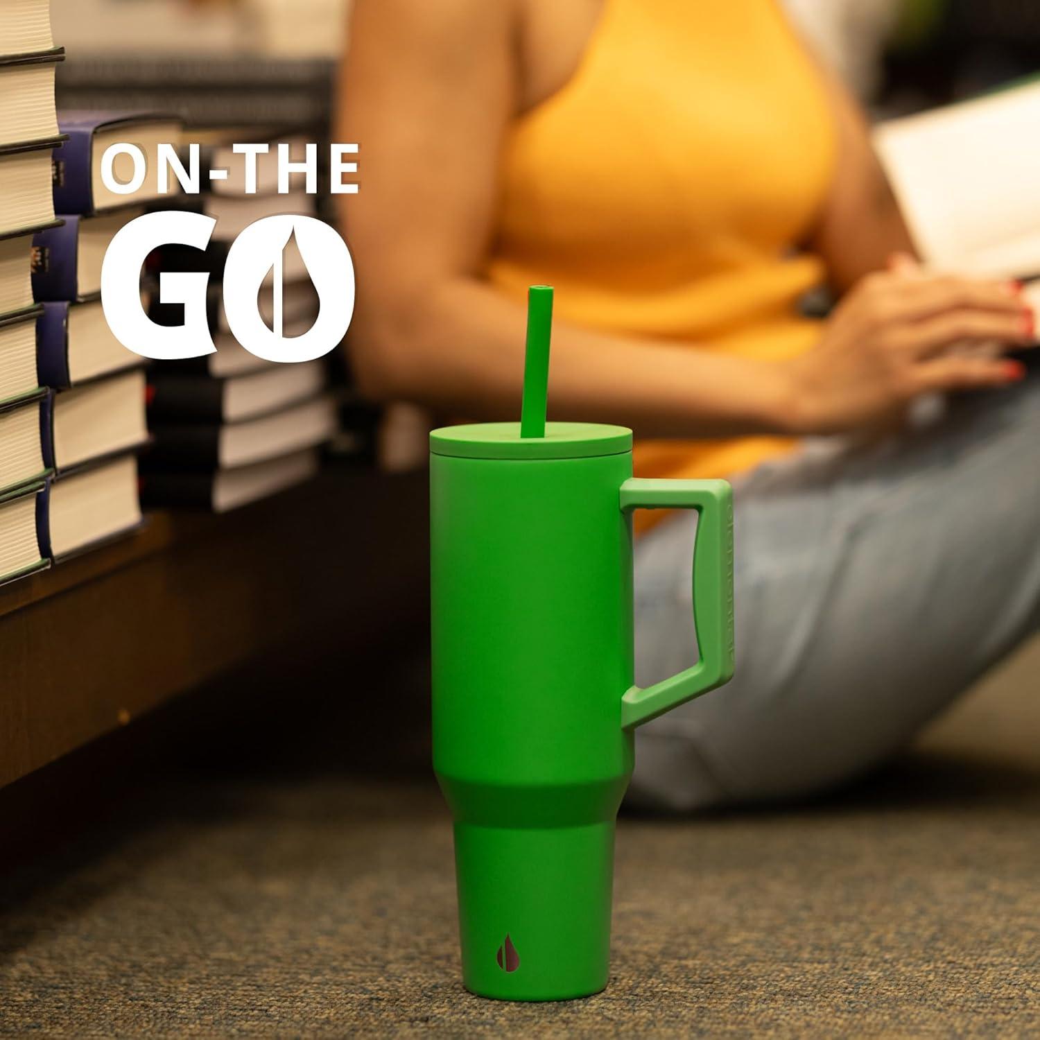 Elemental Commuter 40 oz Tumbler with Handle and Straw Lid | Travel Coffee Mug Spill Resistant | Insulated Cup Stainless Steel Tumblers for Water, Smoothies, Milkshake and More | Green