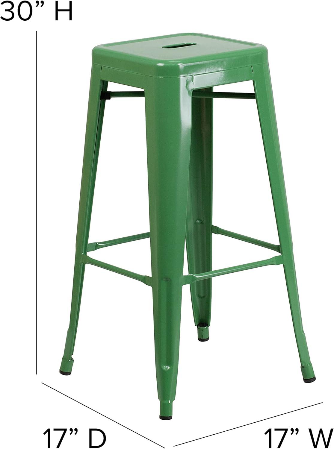 Flash Furniture Commercial Grade 30" High Backless Green Metal Indoor-Outdoor Barstool with Square Seat
