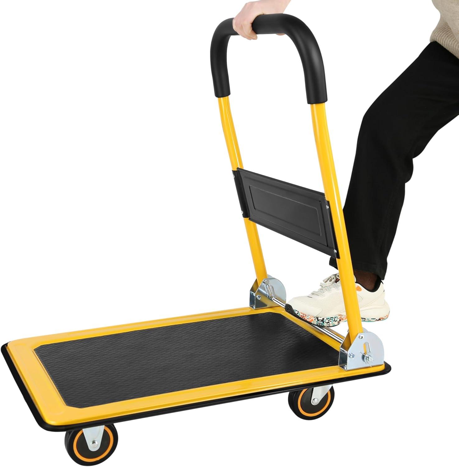 Yellow Foldable Steel Platform Hand Cart with Wheels