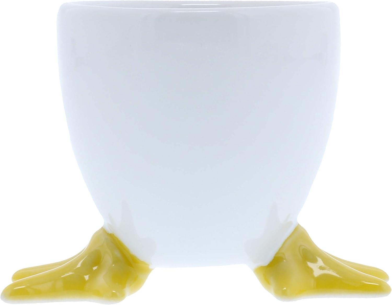 White and Yellow Stoneware Chicken Footed Egg Cups, Set of 4