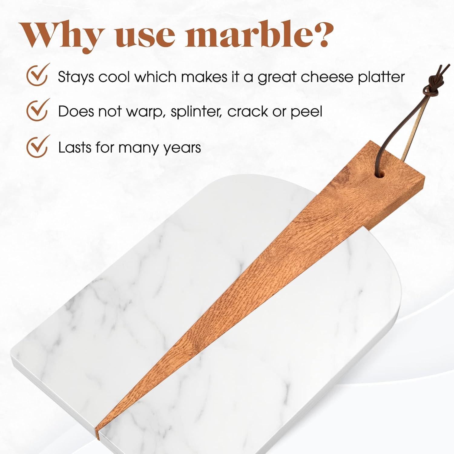 American Atelier Marble and Wood Paddle Board Cheese and Cutting Board - 15 Inch