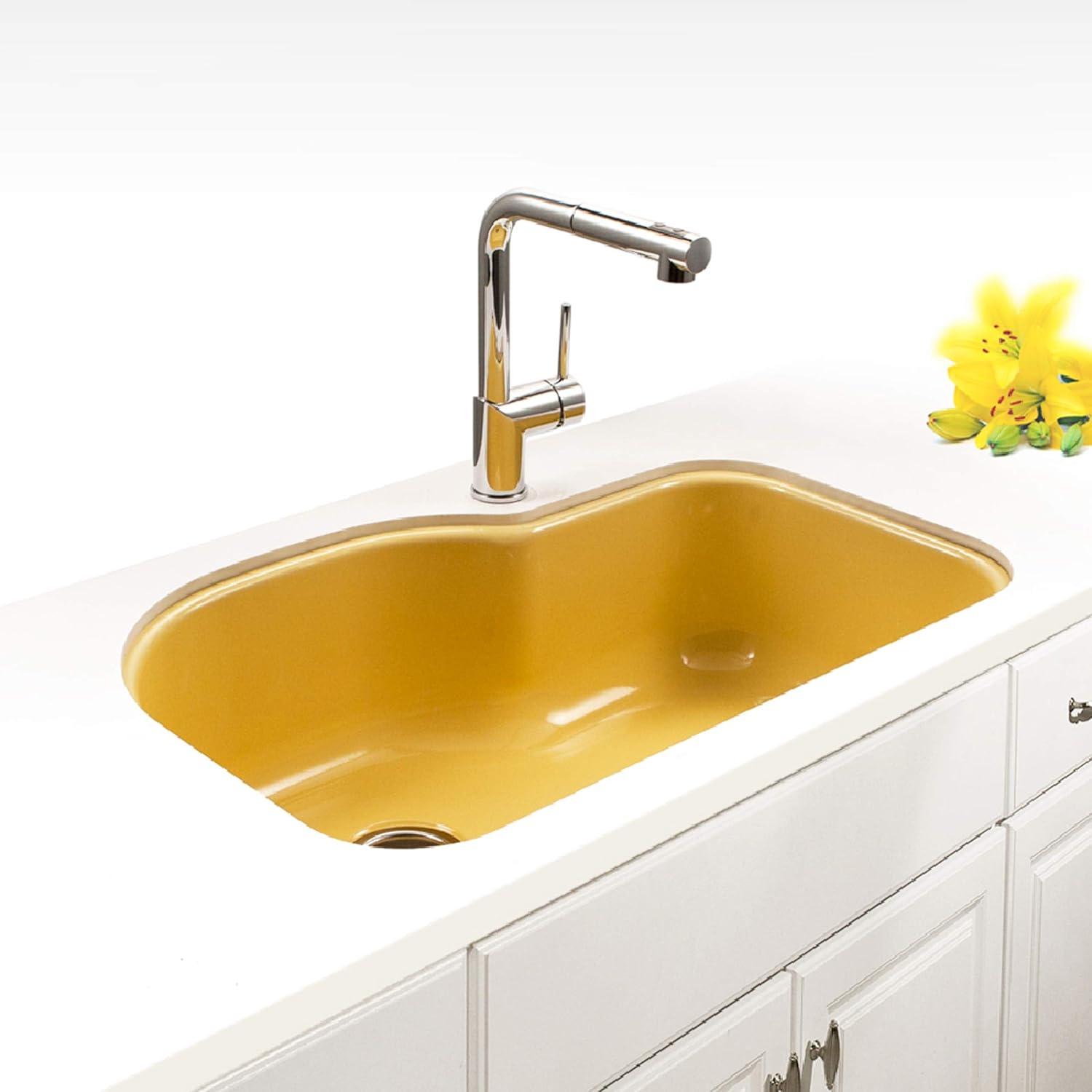 Lemon Yellow Cast Iron Single Bowl Kitchen Sink