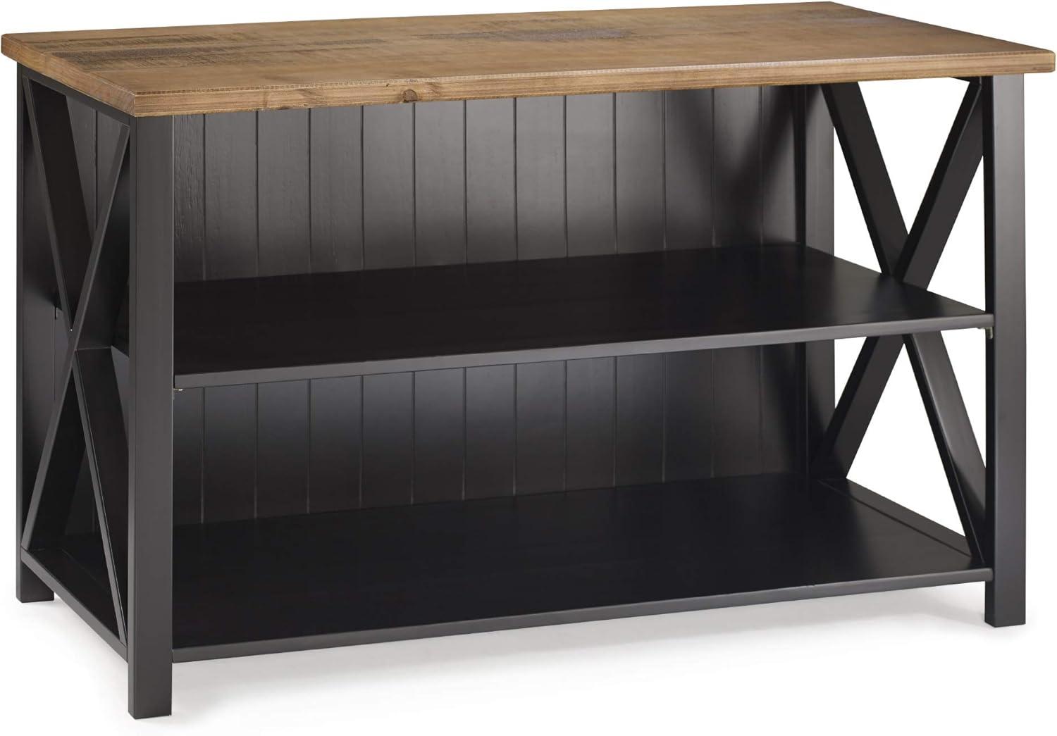 Walker Edison 52" Solid Wood 2 Shelf Sideboard in Black/Barnwood