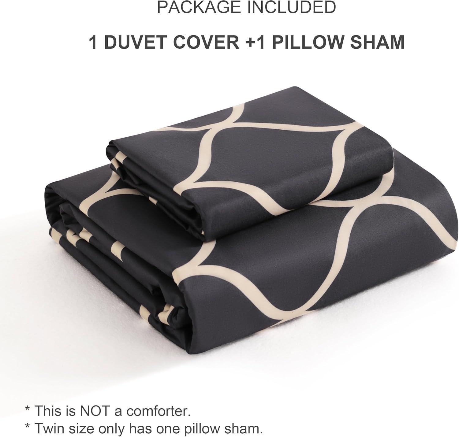 Ntbay 2-Pieces Microfiber Ultra Soft Curve Print Duvet Cover Set with Zipper Closure and Corner Ties, Black and Off White, Twin