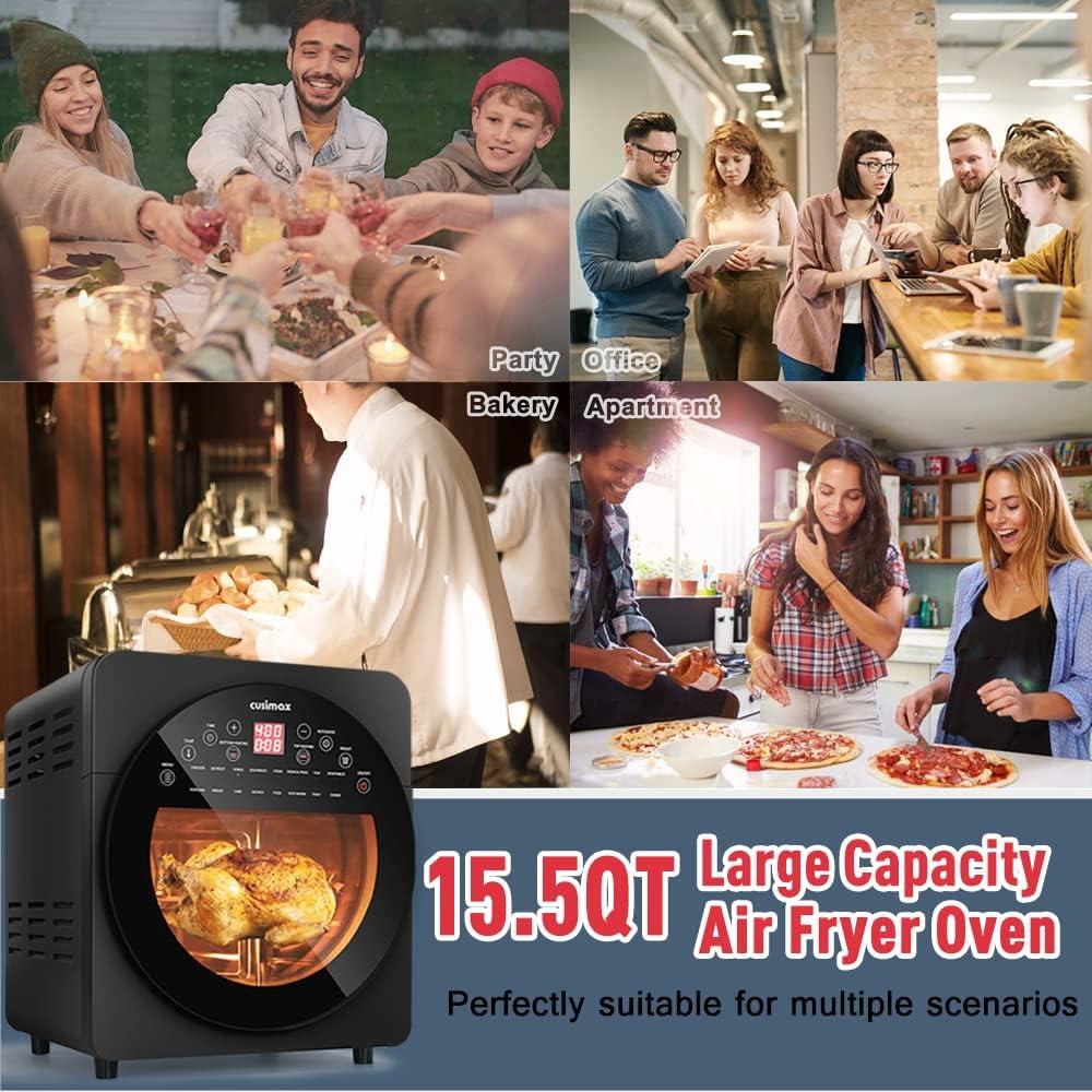 CUSIMAX Air Fryer Toaster Oven, 15.5 Quart Air Fryer Combo, 16-in-1 Air Fryer Toaster Oven, Large Convection Roaster with Rotisserie & Dehydrator, Rich Accessories, Digital Controls,Black