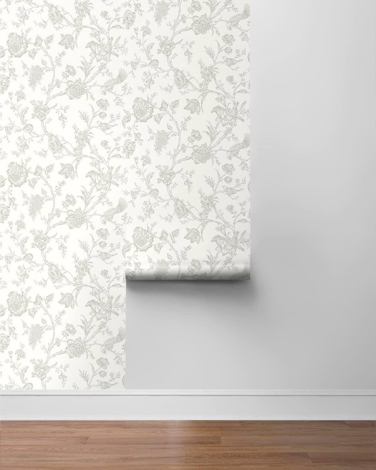 NextWall Harbor Mist Jasmine Chinoiserie Peel and Stick Wallpaper