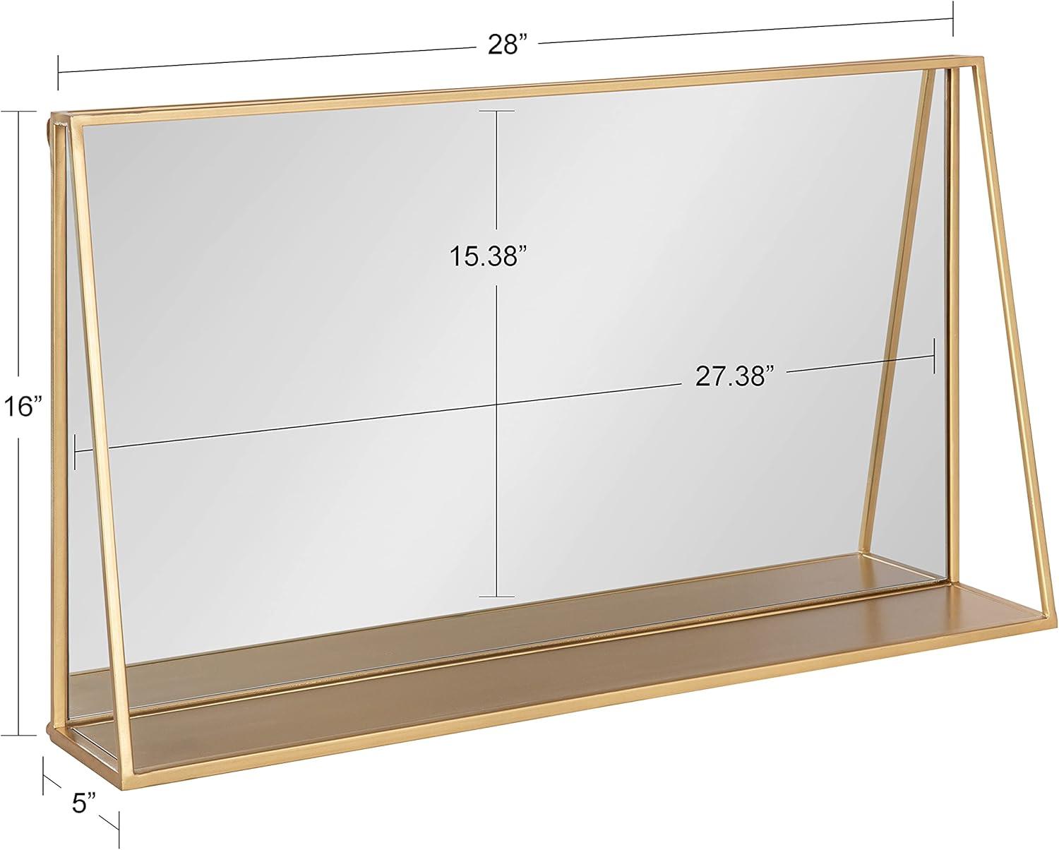 28"x16" Lintz Metal Framed Decorative Wall Mirror with Shelf Gold: Modern Rectangle, No Assembly - Kate & Laurel All Things Decor