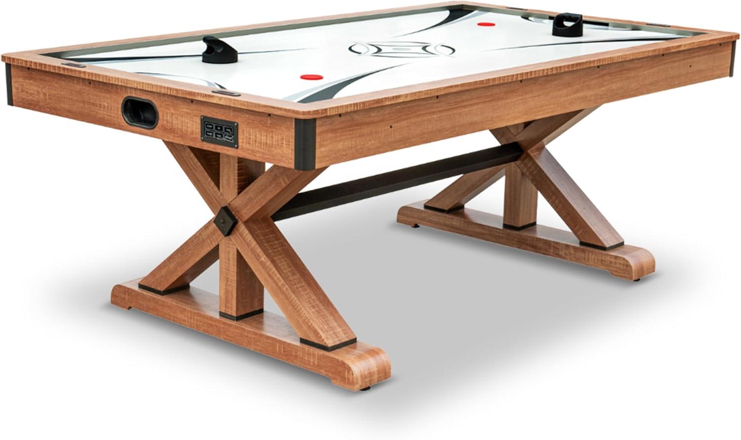 Hathaway Daulton 7 Ft Air Hockey Table for Family Game Room - With LED Scoring, Commercial-Grade Blower, X-Pattern Support Base, Ergonomic Strikers & Pucks - White Oak Finish