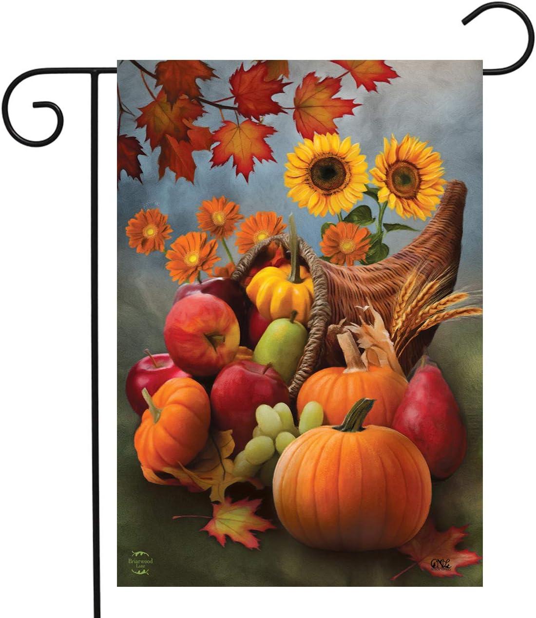 Bountiful Cornucopia Autumn Garden Flag Fruit Flowers 18" x 12.5" Briarwood Lane