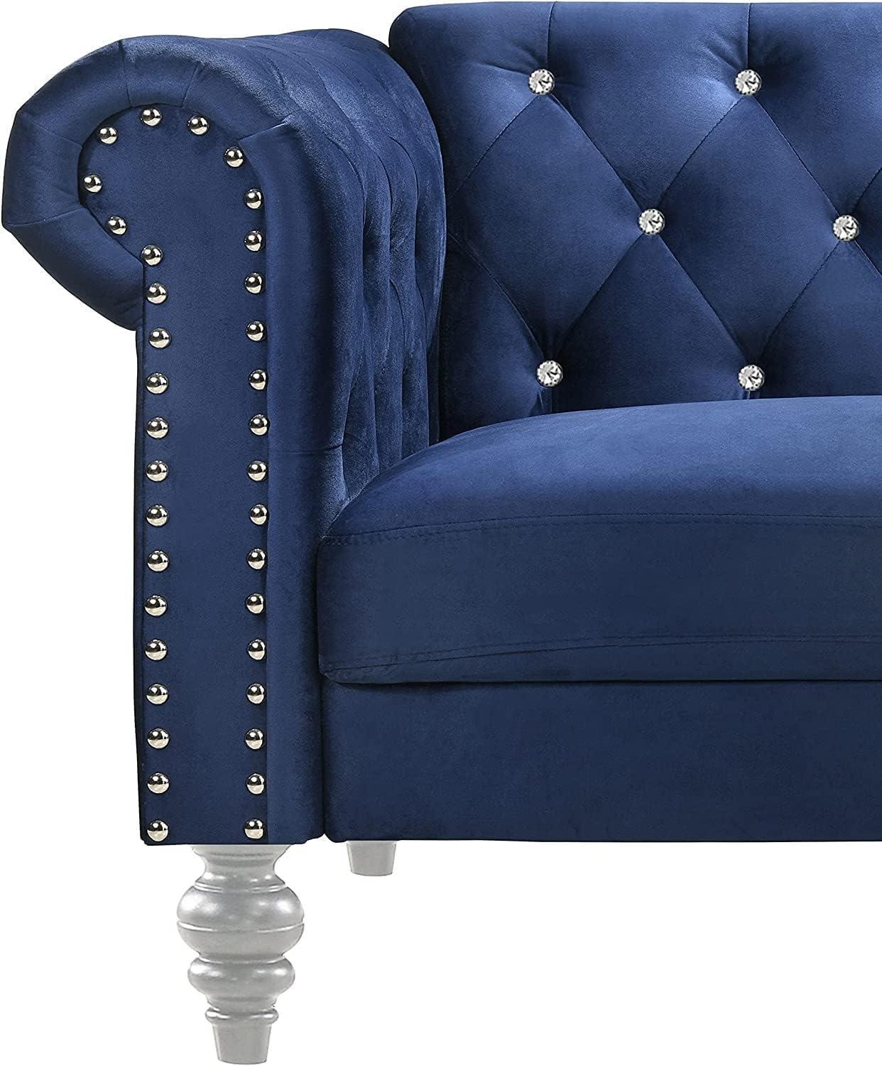 New Classic Emma 2-Piece Crystal Velvet Loveseat & Sofa Set in Royal Blue