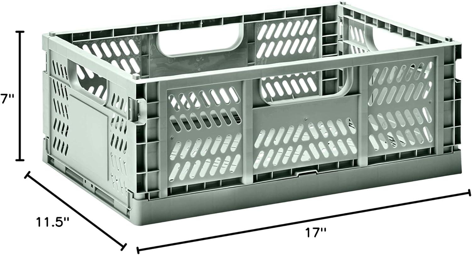 3 Sprouts Rectangular Recycled Plastic Foldable Crate (Large Size) - Green