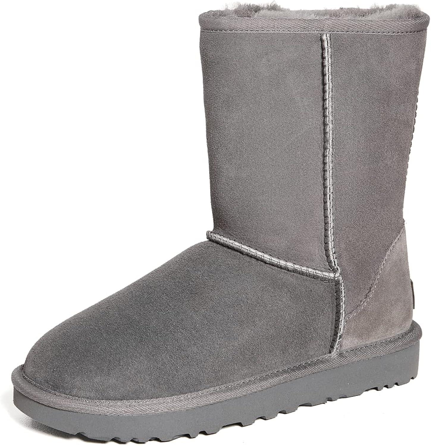 Gray Genuine Suede Shearling Snow Boots - Size 10