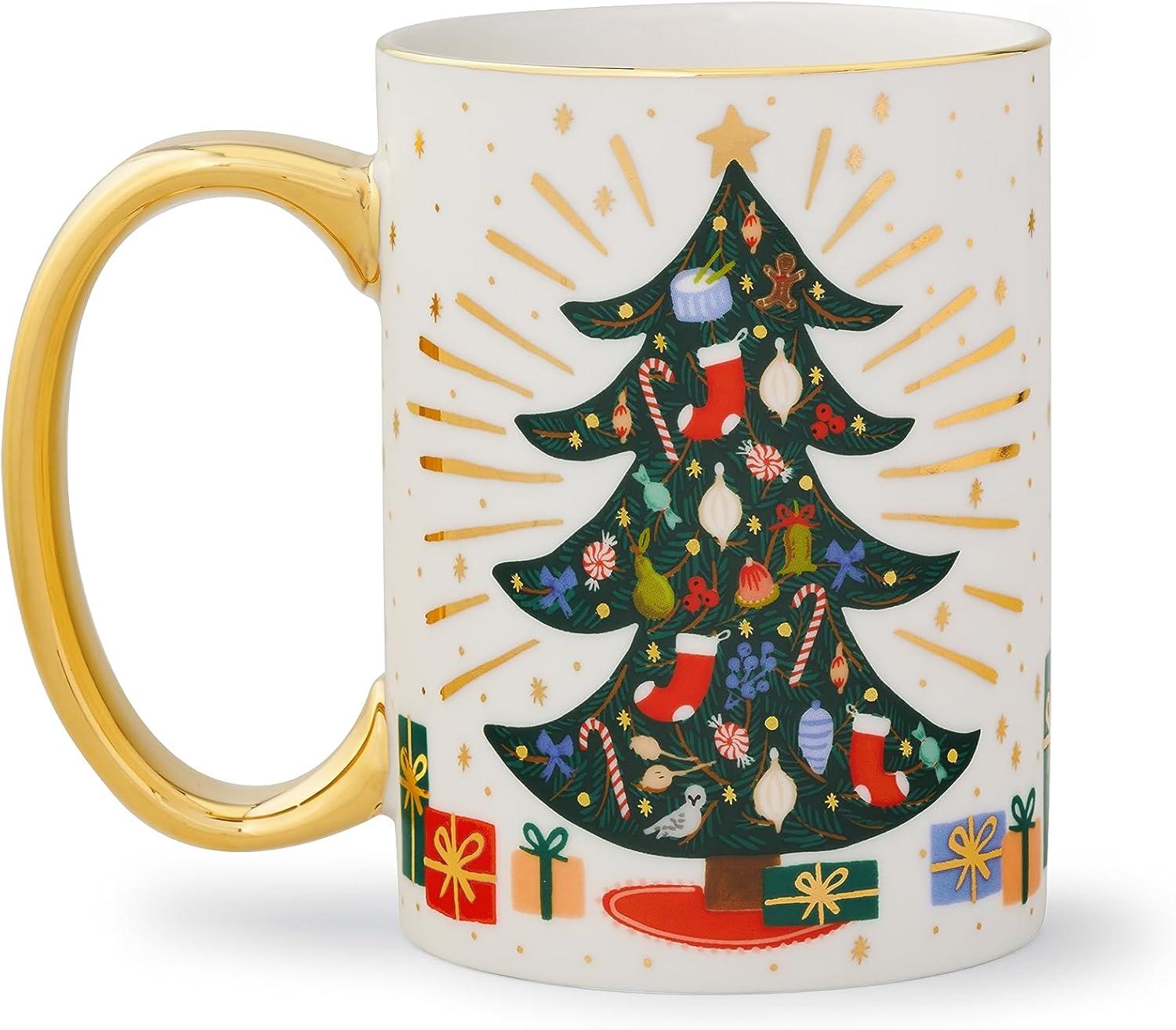 Festive Multicolor Ceramic Holiday Tree Mug with Gold Accents