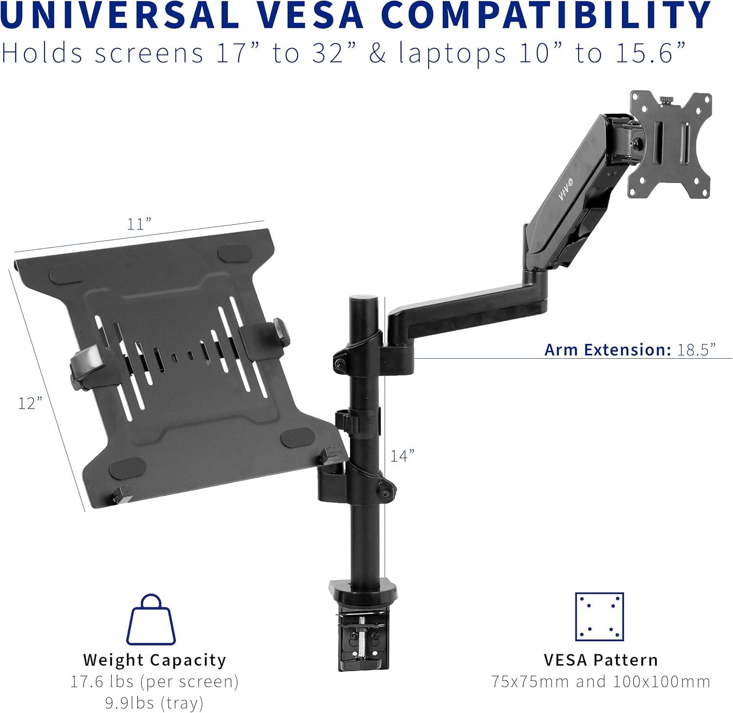 Pneumatic Arm Single Monitor and Laptop Desk Mount