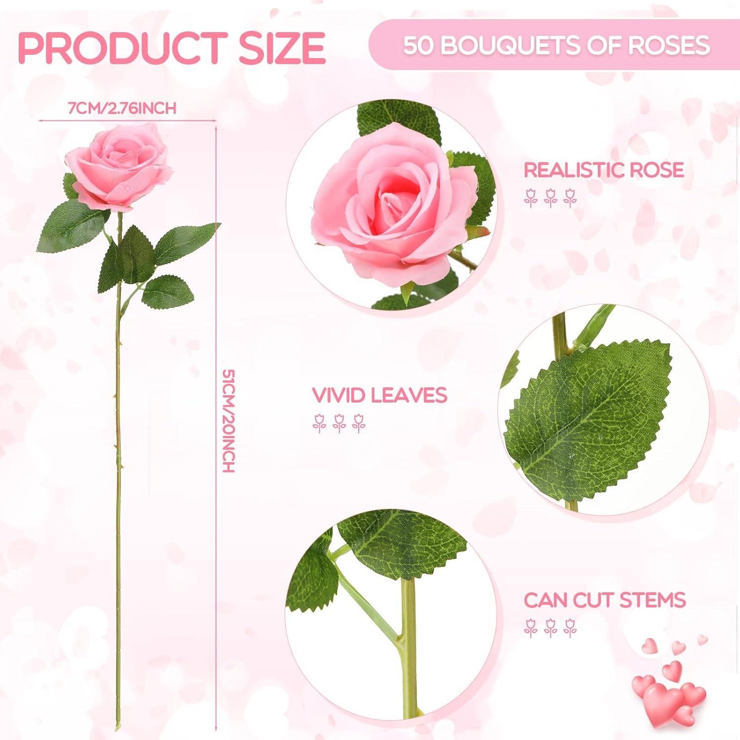 50 Pcs Artificial Rose Flower Realistic Silk Roses with Stem Bouquet of Flowers Plastic Flowers Real Looking Fake Roses for Home Wedding Centerpieces Party Decorations (Black)