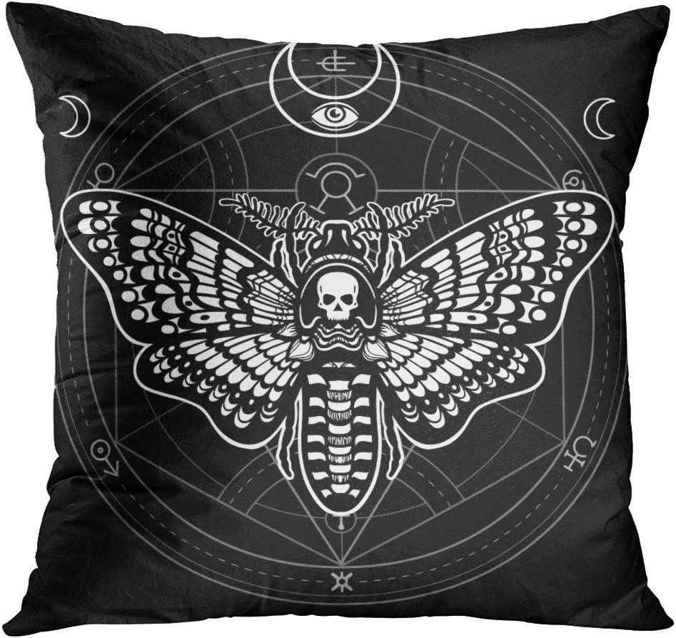 Britimes Throw Pillow Covers 18x18 Inches Home Decor Set of 4 Pillow Cases Decorative for Bed Sofa Cushion Couch Outdoor Capricorn Cat Feather Moth Gothic Pillowcases (Black and White)