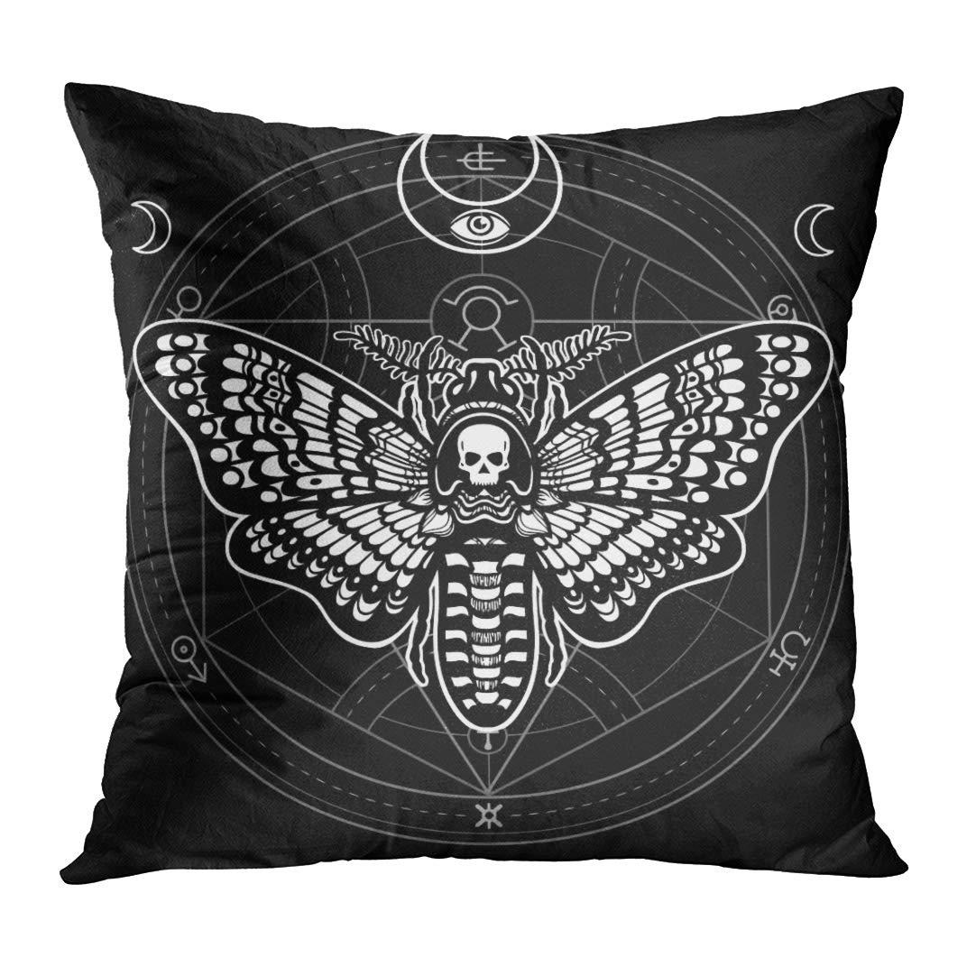 Britimes Throw Pillow Covers 18x18 Inches Home Decor Set of 4 Pillow Cases Decorative for Bed Sofa Cushion Couch Outdoor Capricorn Cat Feather Moth Gothic Pillowcases (Black and White)