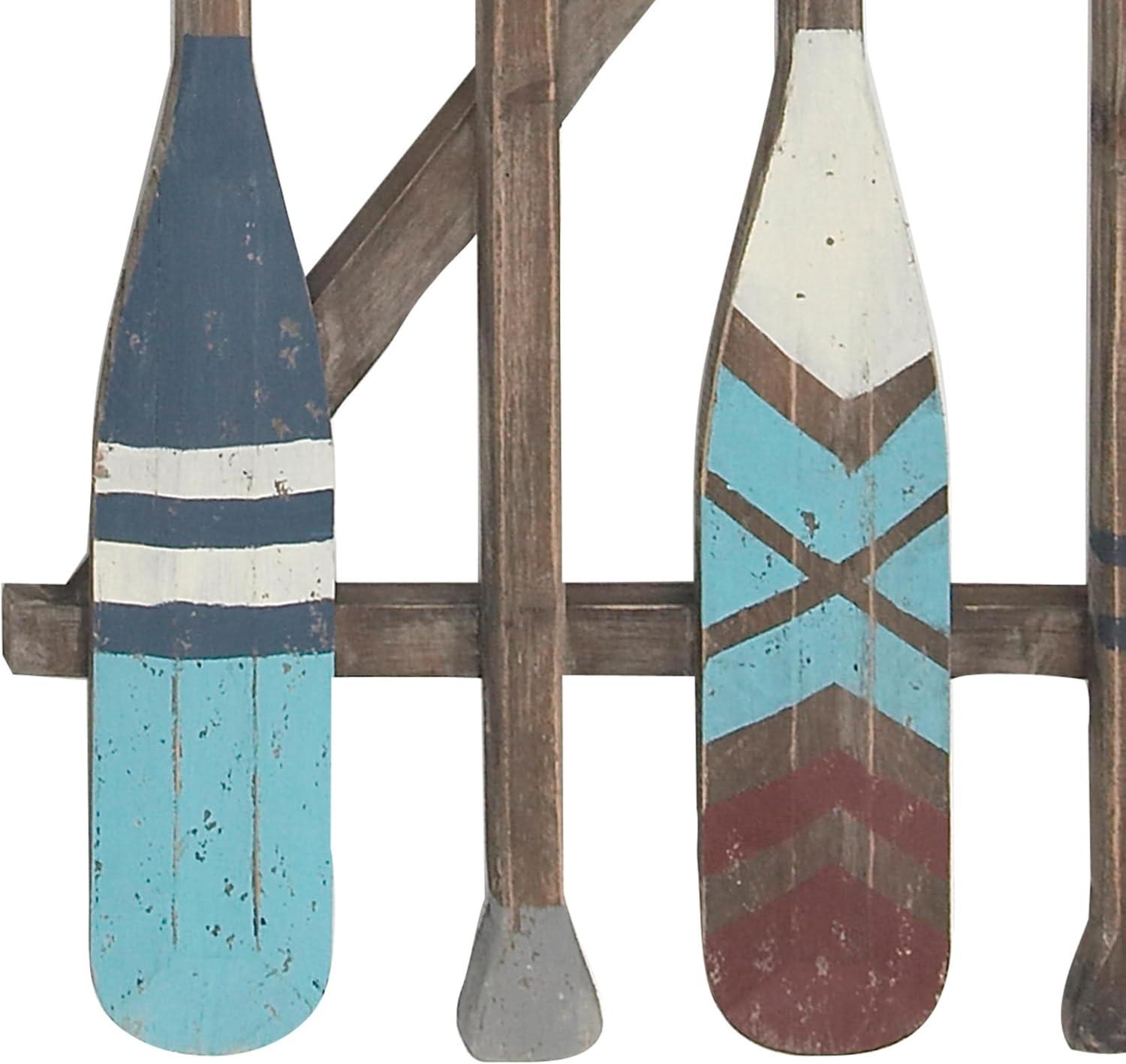 Brown and Blue Fir Wood Canoe Oar Wall Decor