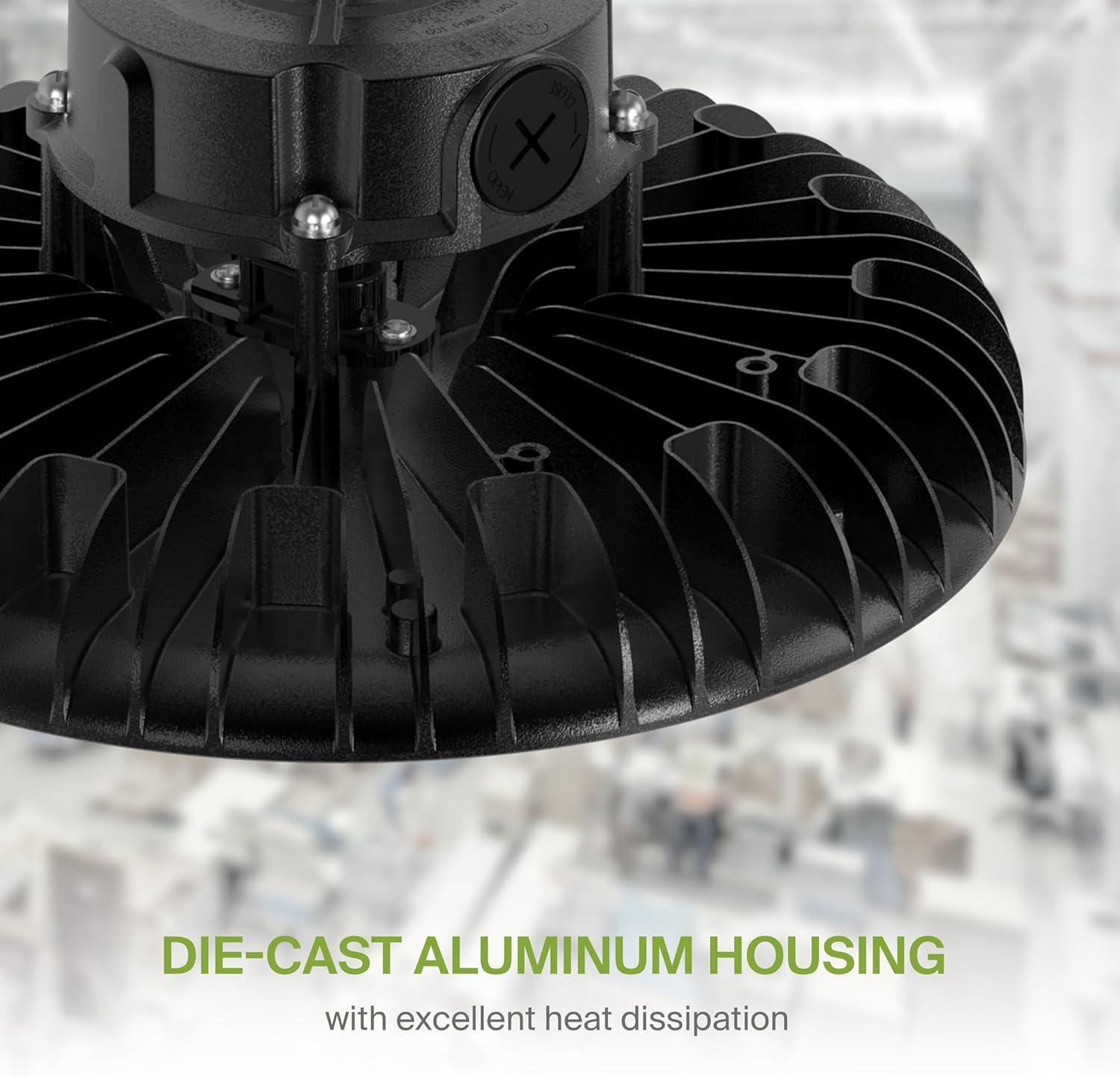 ASD LED High Bay UFO Light Fixture, Commercial Shop Lighting | Dimmable, IP69K Waterproof, DLC Premium, UL Listed | 150W 23000LM 5000K 100-277V | Warehouse, Garage, Workshop, Barn Lamp | Black