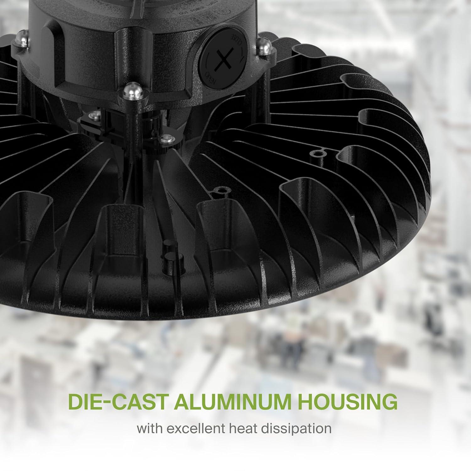 ASD LED High Bay UFO Light Fixture, Commercial Shop Lighting | Dimmable, IP69K Waterproof, DLC Premium, UL Listed | 150W 23000LM 5000K 100-277V | Warehouse, Garage, Workshop, Barn Lamp | Black
