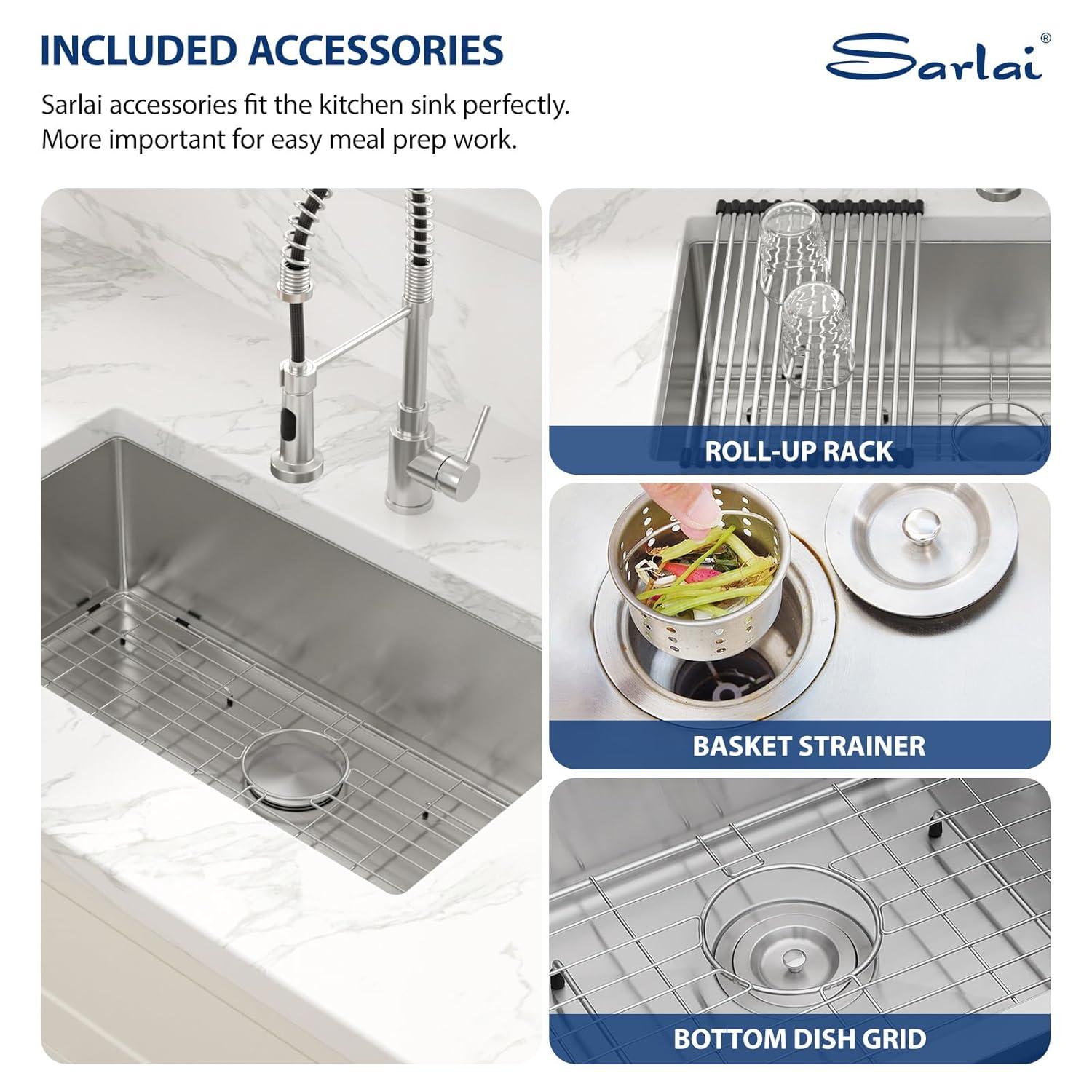 Sarlai 27 Undermount Kitchen Sink - 27 x 18 Kitchen Sink Undermount Single Bowl 16 Gauge Stainless Steel Under Counter Kitchen Sinks Round Corner Basin