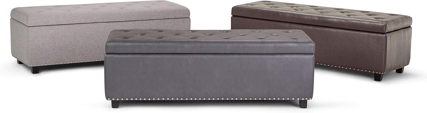 Cloud Gray Tufted Wood Footstool with Nail Trim - Traditional Style