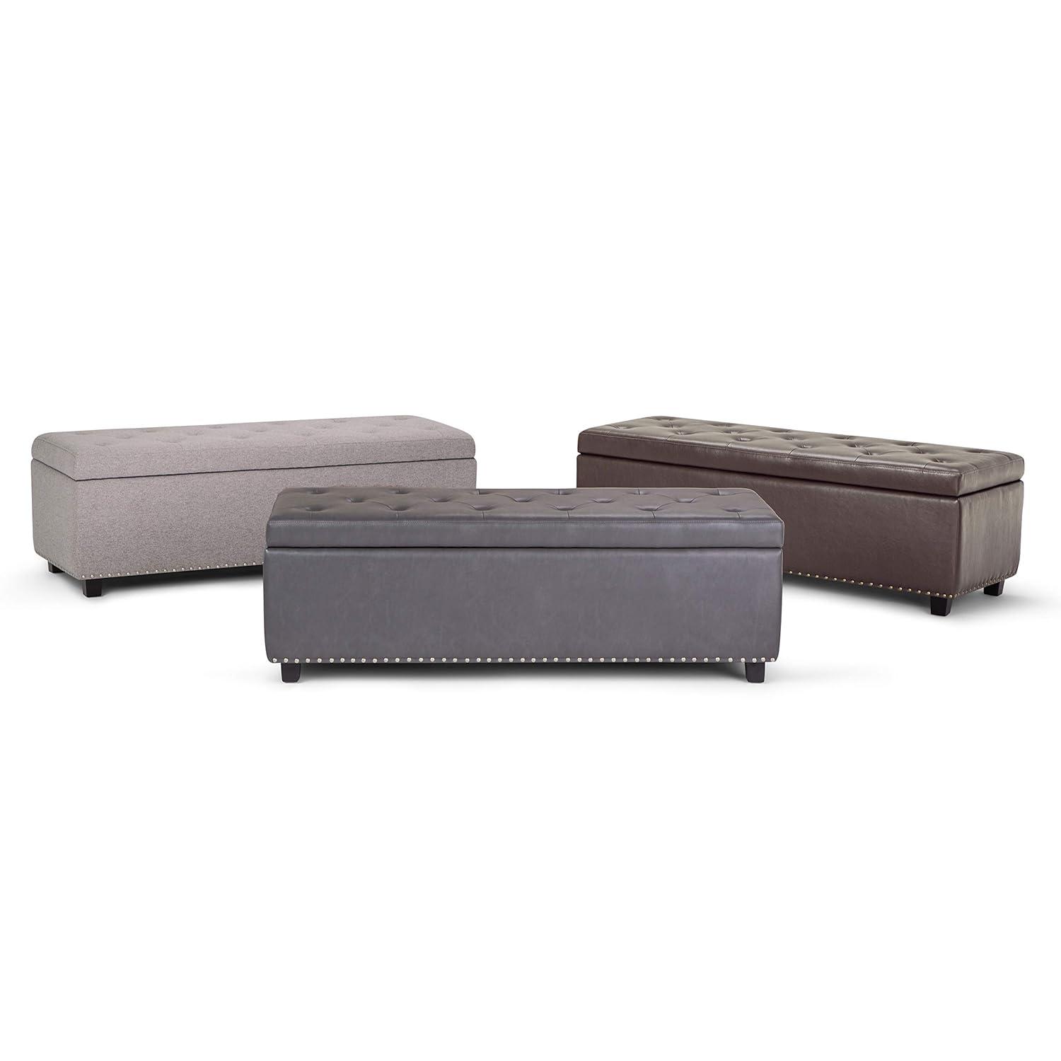 Simpli Home Hamilton 48"W Upholstered Storage Ottoman Bench with Lift-Top Lid, Tufted Design, and Nailhead Trim