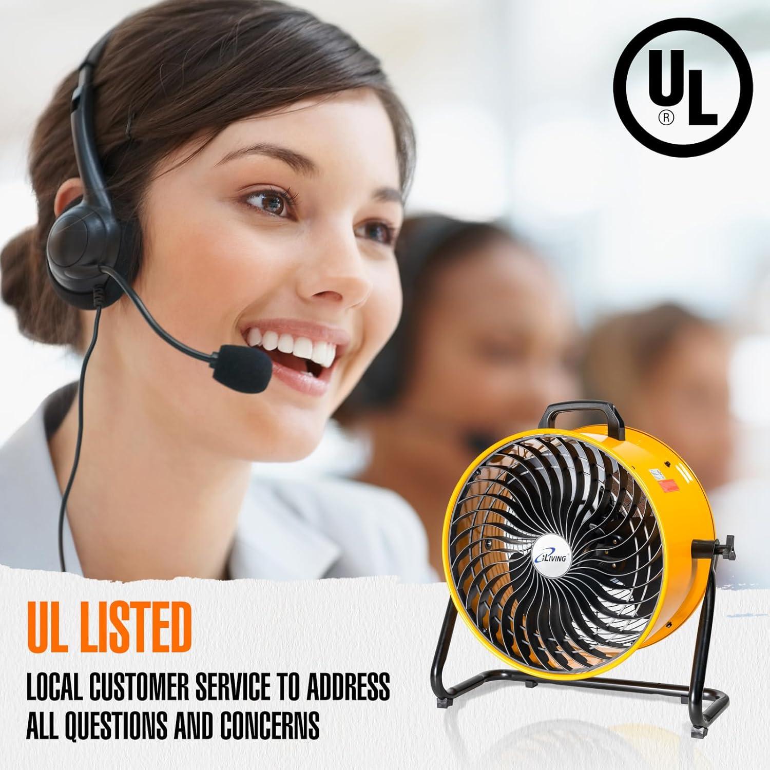 iLIVING iLIVING ILG8TF18-DC 18 in. Low Noise Turbo Fan 4100 CFM 3-Speed Portable Air Circulator for Shop, Office, Greenhouse, Home and Warehouse