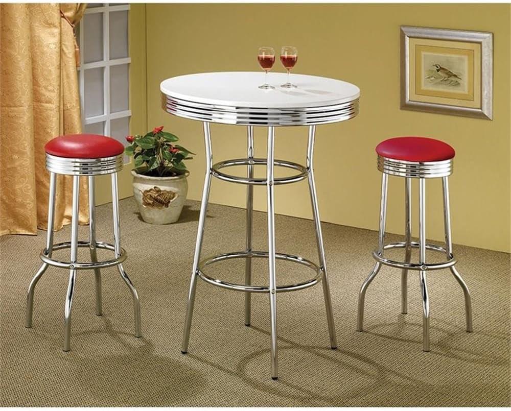 Coaster Modern Round Faux Leather Bar Stools in Red