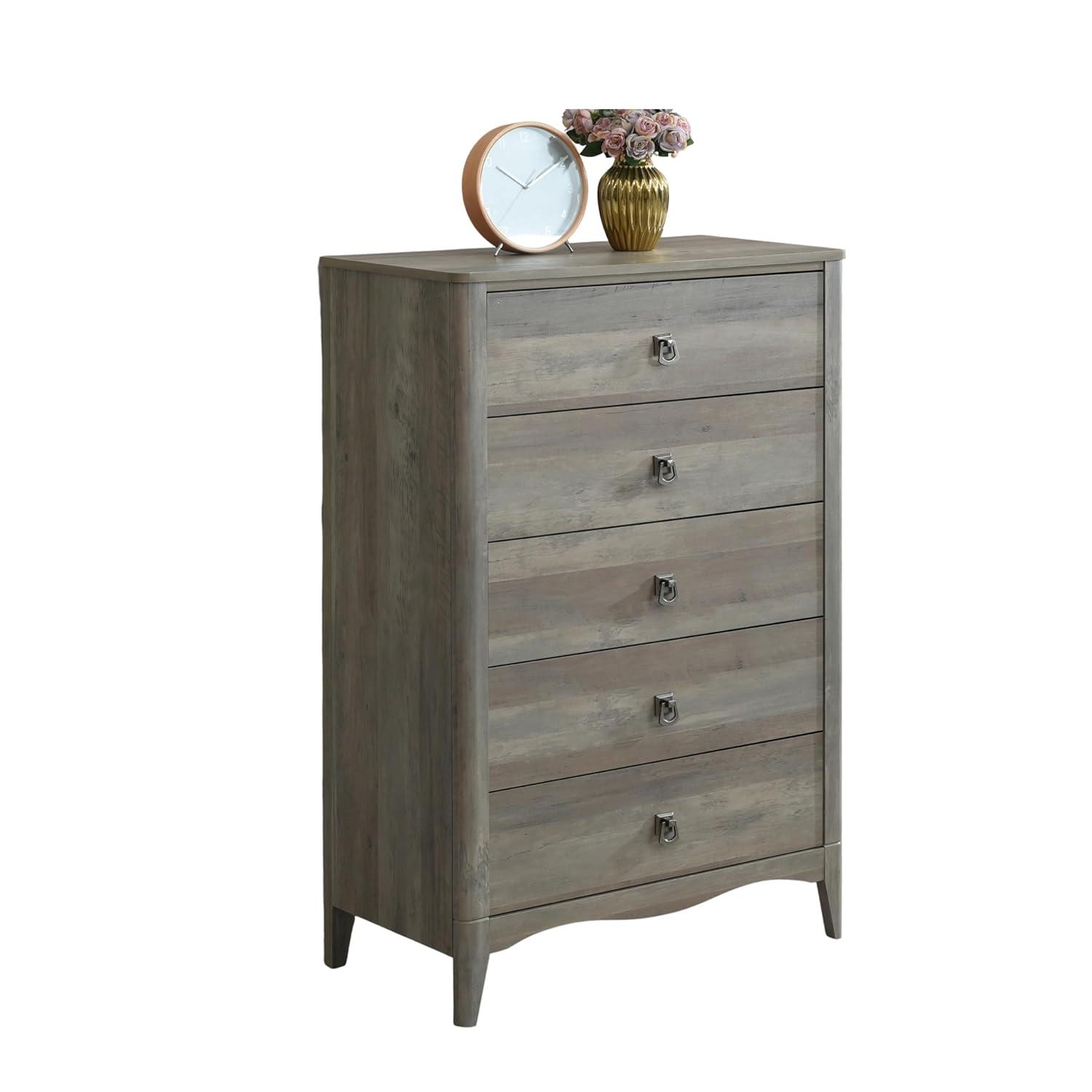 Breakwater Bay Celine 5 Drawers Dresser with Pre-Assembled Interlock and Slide, 47" Tall Modern Chest of Drawers, Wood Drawer Organizer for Bedroom, Living Room, Hallway, Entryway, Drift Wood Gray & Reviews | Wayfair