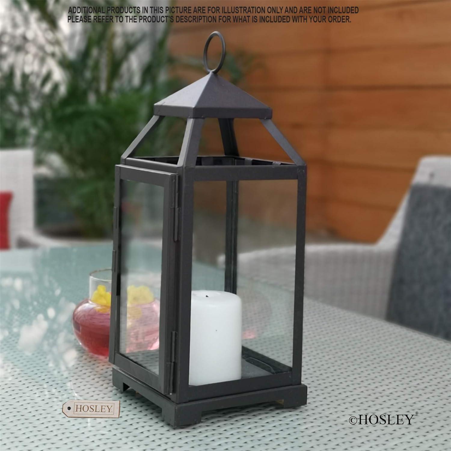 14-Inch Black Iron and Clear Glass Tabletop Lantern