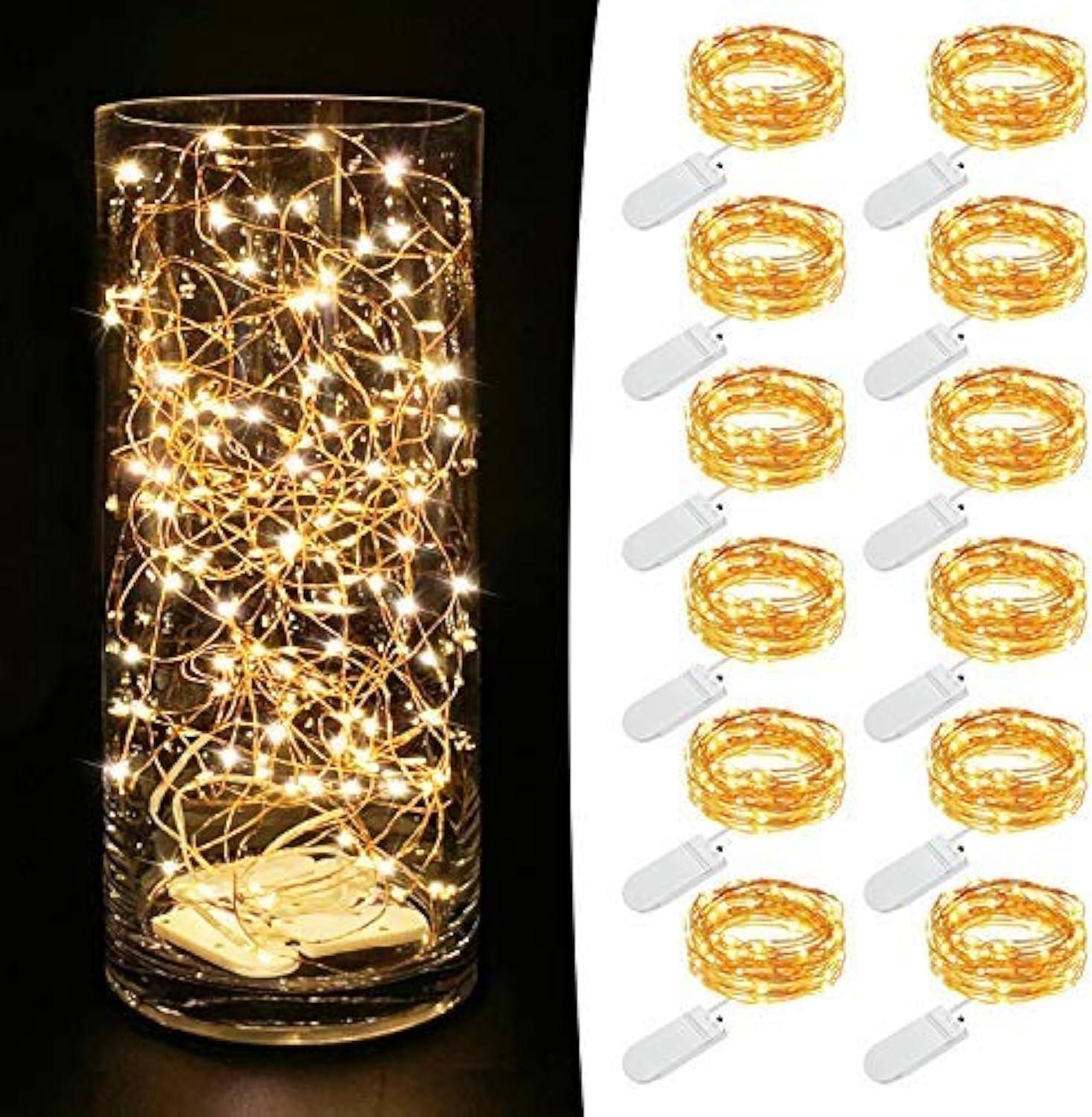 MUMUXI Fairy Lights Battery Operated Pack of 12 Warm White 7.2FT x20 LED String