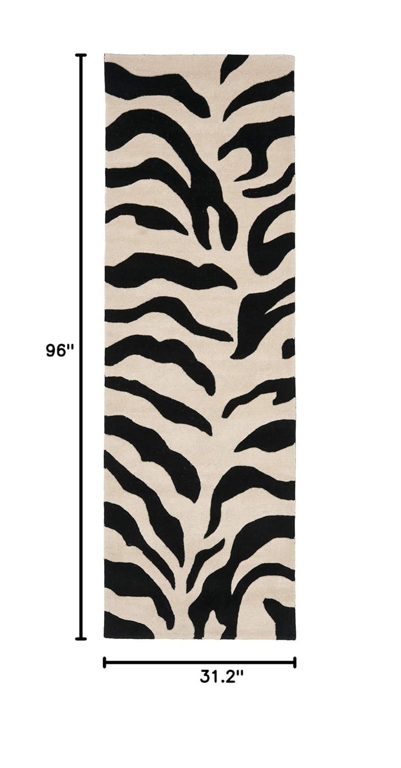 SAFAVIEH Soho Frazier Zebra Striped Wool Area Rug, Beige/Black, 2' x 3'
