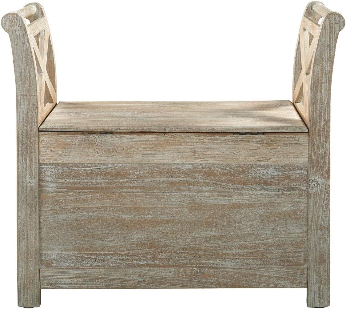 Fossil Ridge Accent Bench Whitewash - Signature Design by Ashley: Modern Storage Ottoman, Entryway Furniture