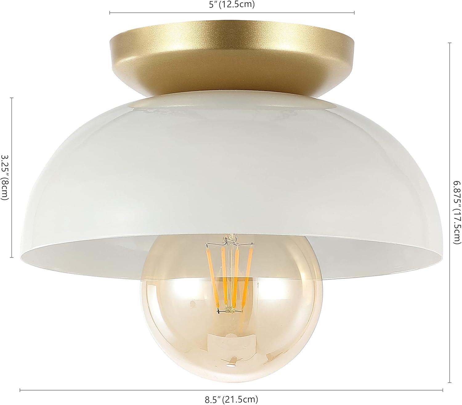 Paulina 8.5" 1-Light Classic Industrial Iron LED Flush Mount, White/Gold Painting