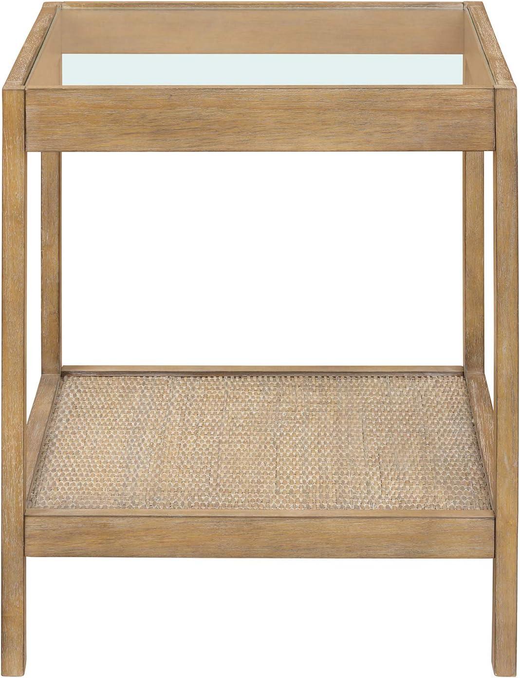 Hayes Solid Wood Rattan and Glass Top Side Table Brushed Light Brown - Nathan James