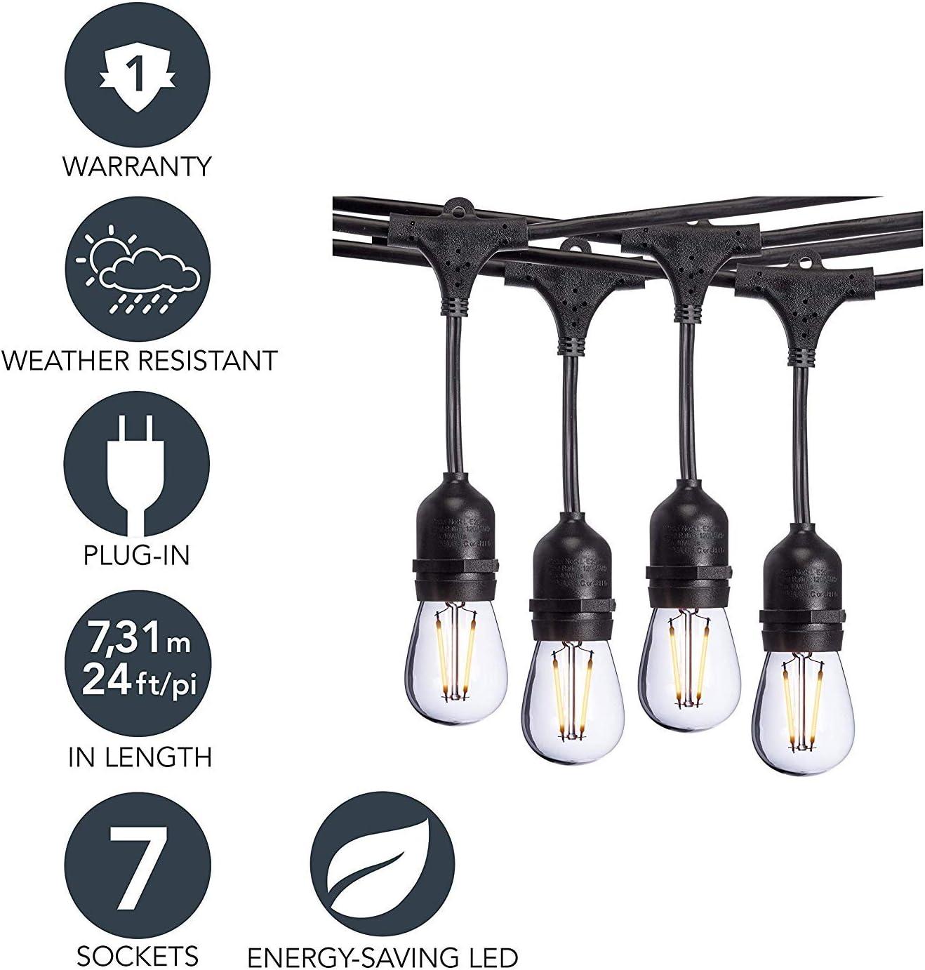 48-Foot Black Edison LED Outdoor String Lights