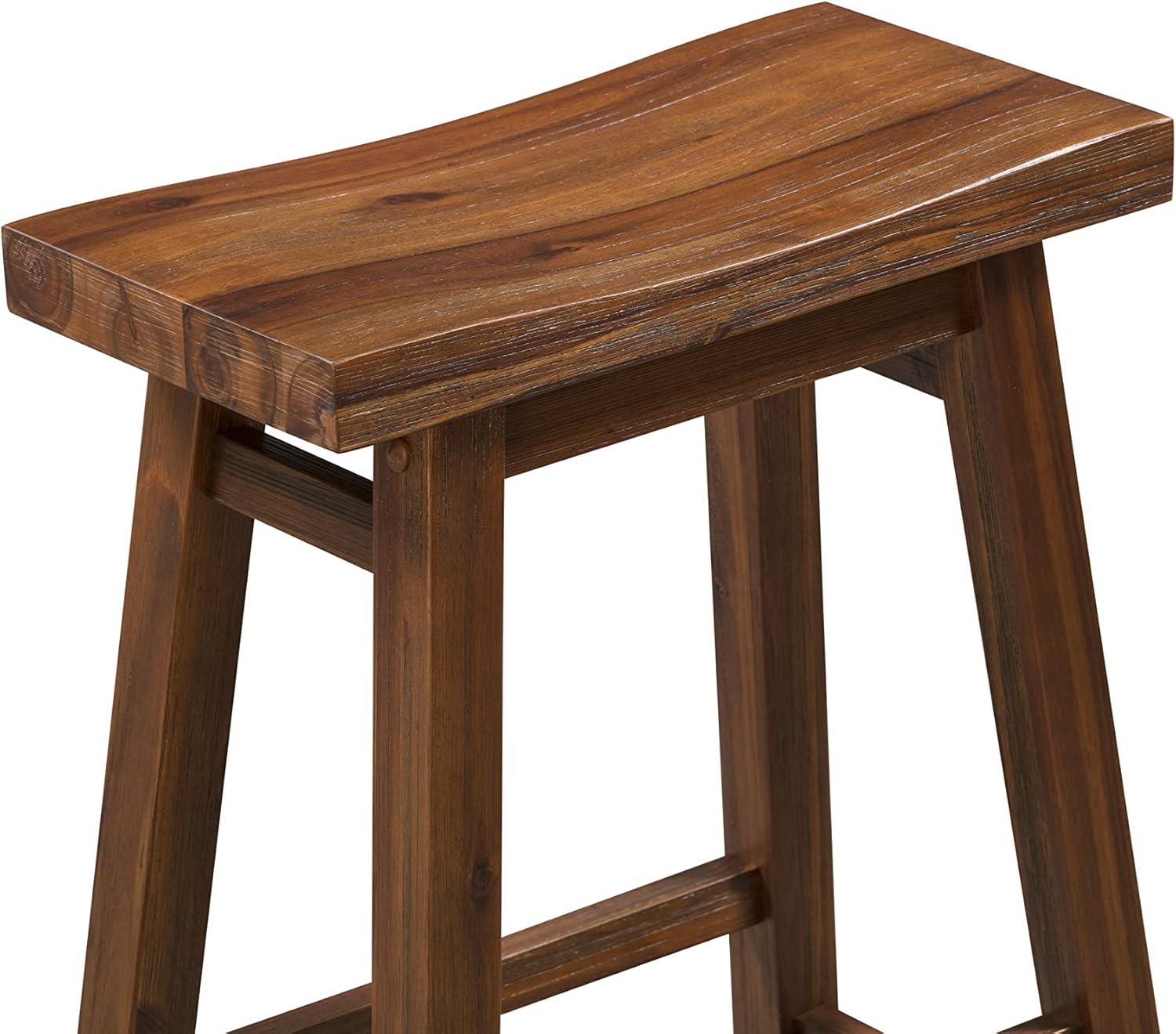 Set of 2 29" Wire-Brush Finish Backless Saddle Barstools Chestnut - Boraam: Solid Acacia, Footrests