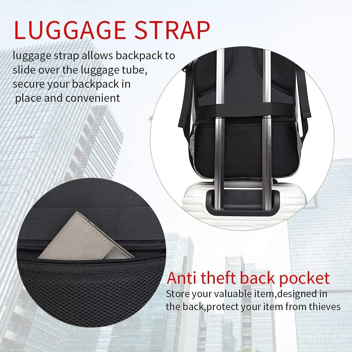 Gray Nylon Anti-Theft Travel Laptop Backpack with USB Port, 15.6 Inches