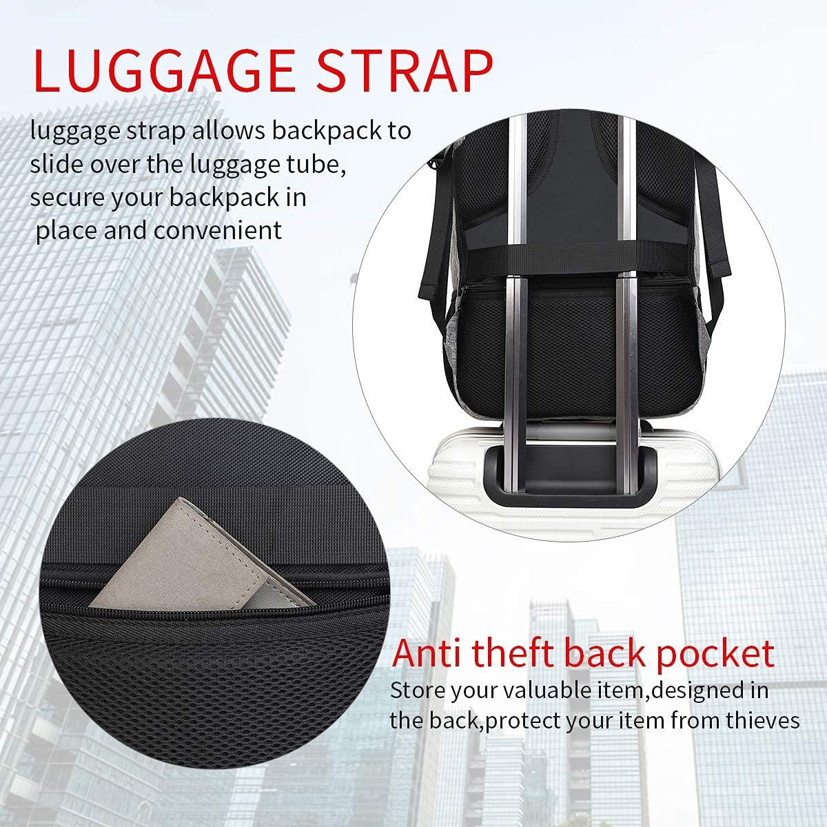 Gray Nylon Anti-Theft Travel Laptop Backpack with USB Port, 15.6 Inches