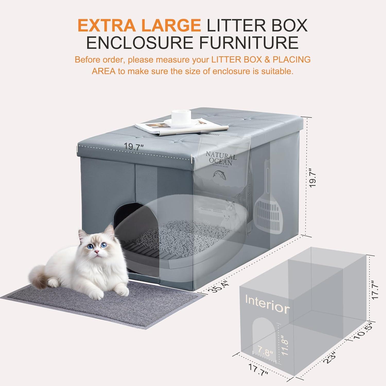 MEEXPAWS Cat Litter Box Enclosure Furniture Hidden, Cat Washroom Bench Storage Cabinet Small 19.7'' x 19.7'' x 19.7''| Dog Proof | Waterproof Inside | Easy Clean | Easy Assembly | Odor Control(Grey)