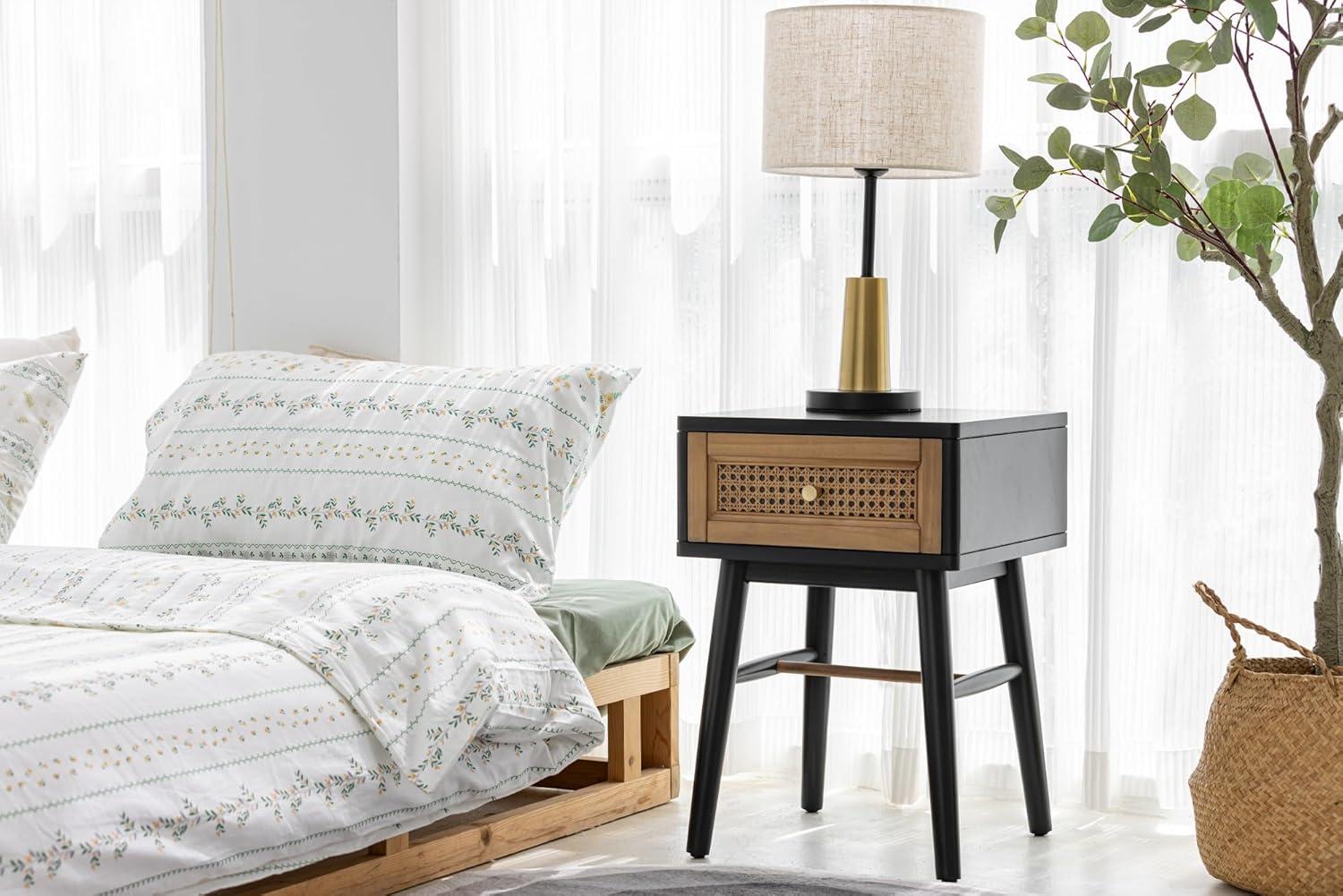 Fully-Assembled Modern Farmhouse Clean-Lined Nightstand, End Table with 1 Drawer, Black
