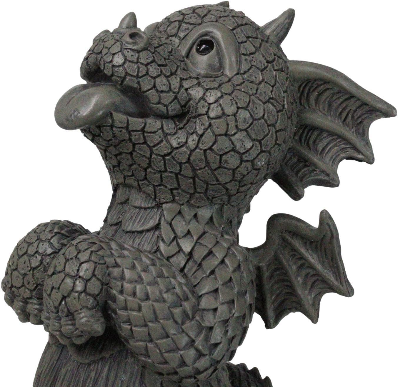 Whimsical Gray Resin Begging Garden Dragon Statue