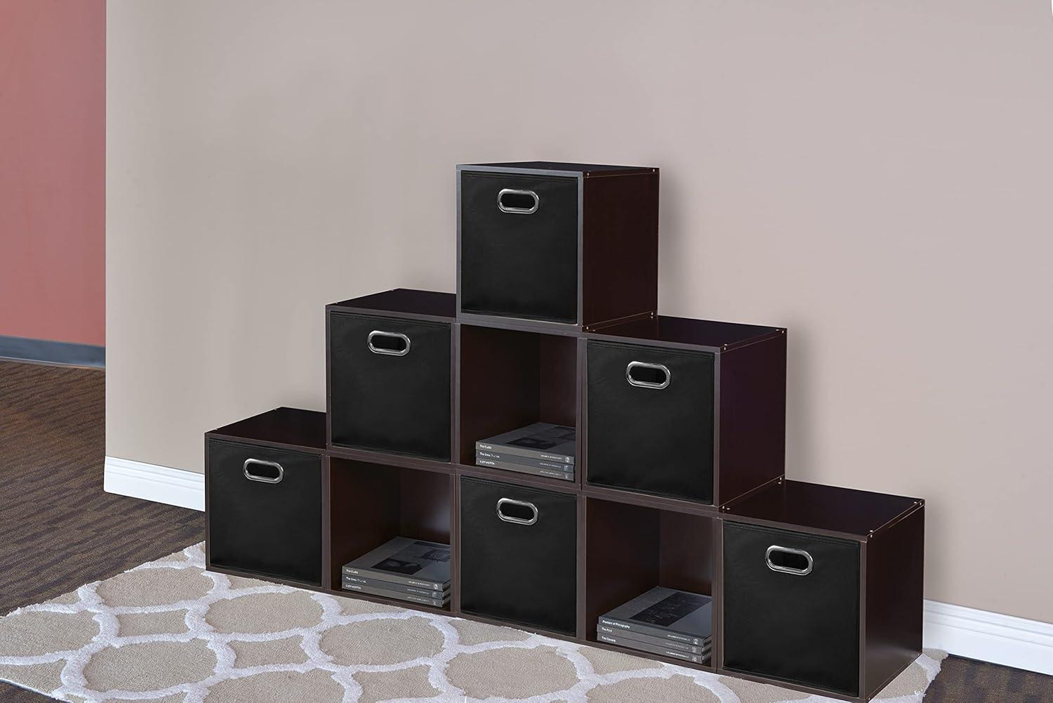 Black 12" Foldable Fabric Storage Cubes with Chrome Handles, Set of 6